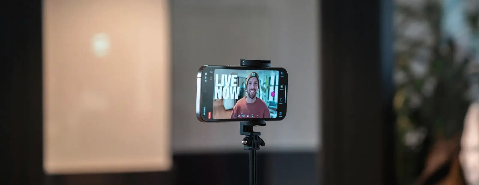 A phone on a tripod part way through an Instagram live.